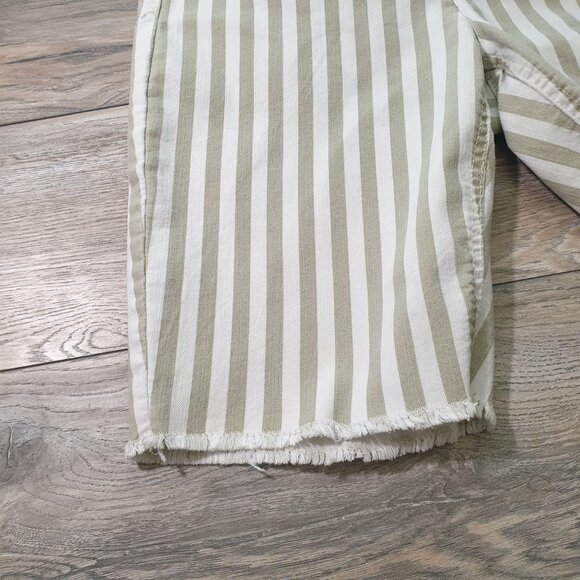 Women Striped Bermuda Shorts Size 10 Project Blue Cotton Blend Frayed Hem Fit - Picture 2 of 6